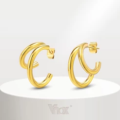 Brincos Em Forma De C De Tubo Duplo Vnox Para Mulheres , 18KG Ouro Aço Inoxidável Hipoalergênico Fashion Stud Earring