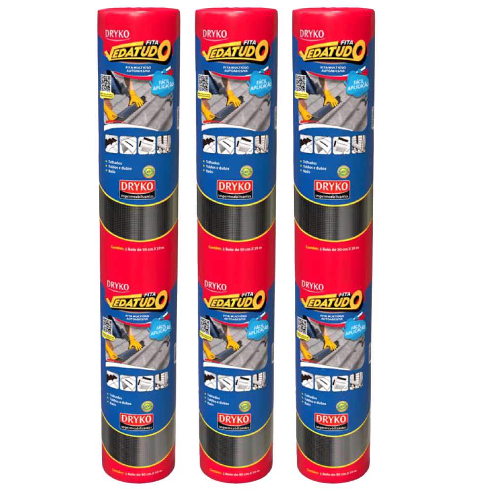 Fita Autoadesiva Asfáltica Vedatudo 90cm X 10m 3 Uni DRYKO em Oferta na Shopee