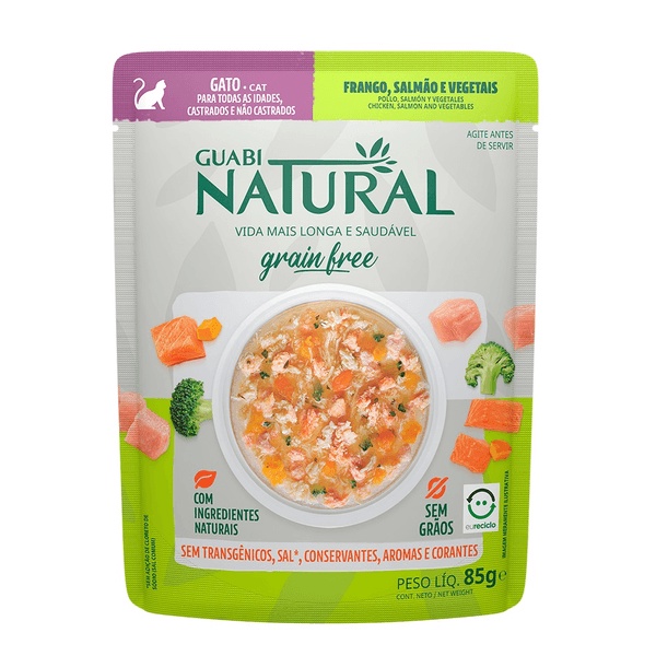 Guabi Natural GATO CASTRADO SACHE GRAIN FREE SALMAO E FRANGO 85GR