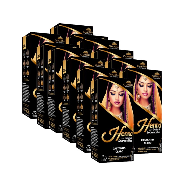 Kit 12 Henna Chandra Sobrancelhas Profissional 1.5g 10ml