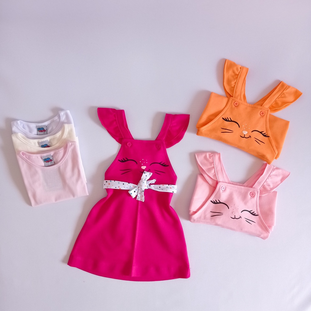 Conjunto Infantil Salopete e Blusa Meninna Moletinho Kiko e Kika - Vestido Jardineira