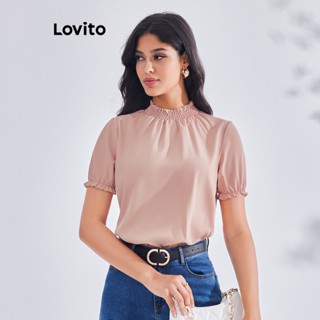 Lovito Blusa Elegante com Babados Smocked para Mulheres LBE03076 (Rosa)