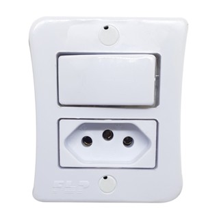Kit 5 Interruptor Simples 1 Tecla + Tomada 2p+t 10A Sobrepor Com Espelho Externo Branco Bivolt 127v e 250v Linha Viena