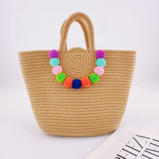 Bolsa De Feminina Praia Sacola Verão Com Alça Dupla Pom Pom