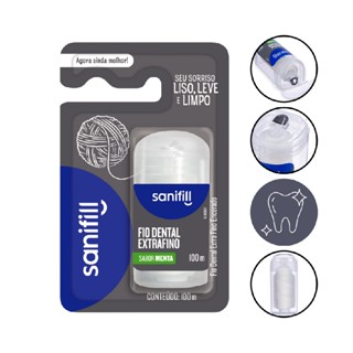 Fio Dental Encerado Extrafino Sabor Menta 100M Sanifill