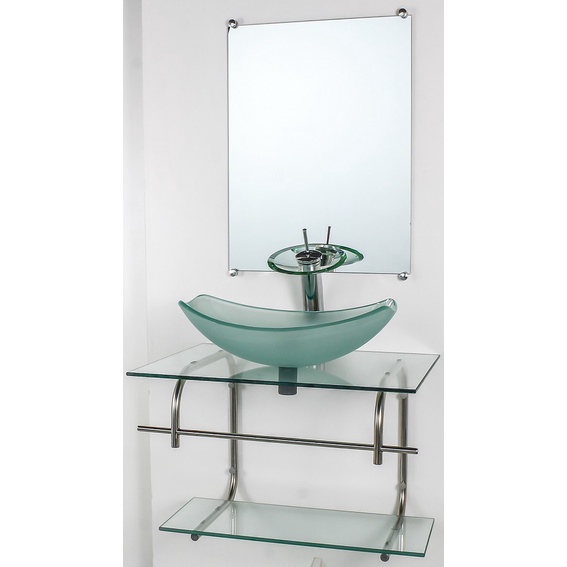 GABINETE DE VIDRO PARA BANHEIRO INOX 70CM CUBA OVAL CHANFRADA INCOLOR