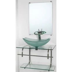 GABINETE DE VIDRO PARA BANHEIRO INOX 70CM CUBA OVAL CHANFRADA INCOLOR
