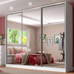 Guarda Roupa Casal 100% MDF com Espelho 3 Portas de Correr Madesa Royale