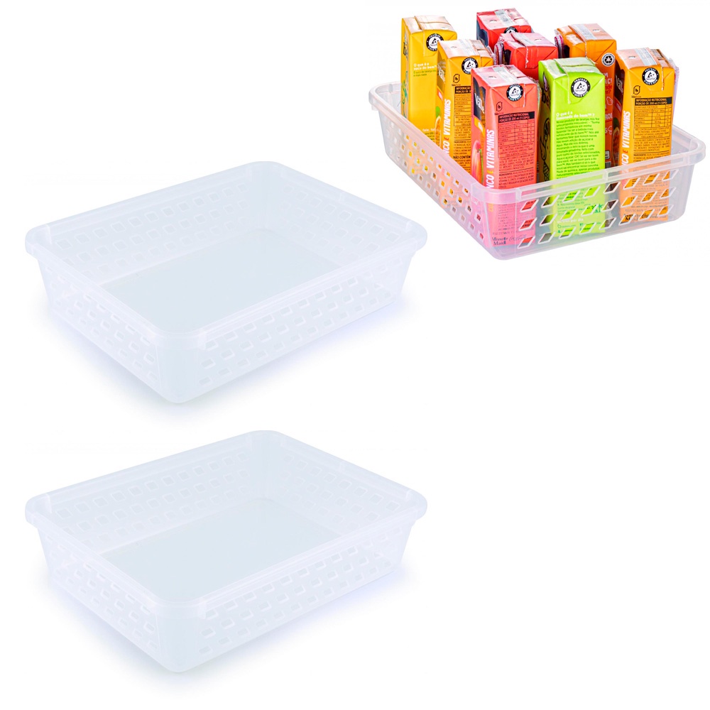 2 cestas organização plástica transparente quarto armário infantil guarda roupa banheiro lavanderia porta chá cestinha plasútil