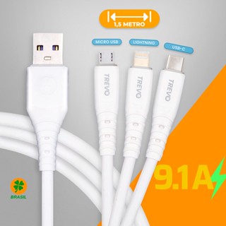 Cabo para iphone Lightning/ Tipo C/ Micro V8 USB com turbo carregamento rápido Cabo 9.1A 1.5 metros emborrachado