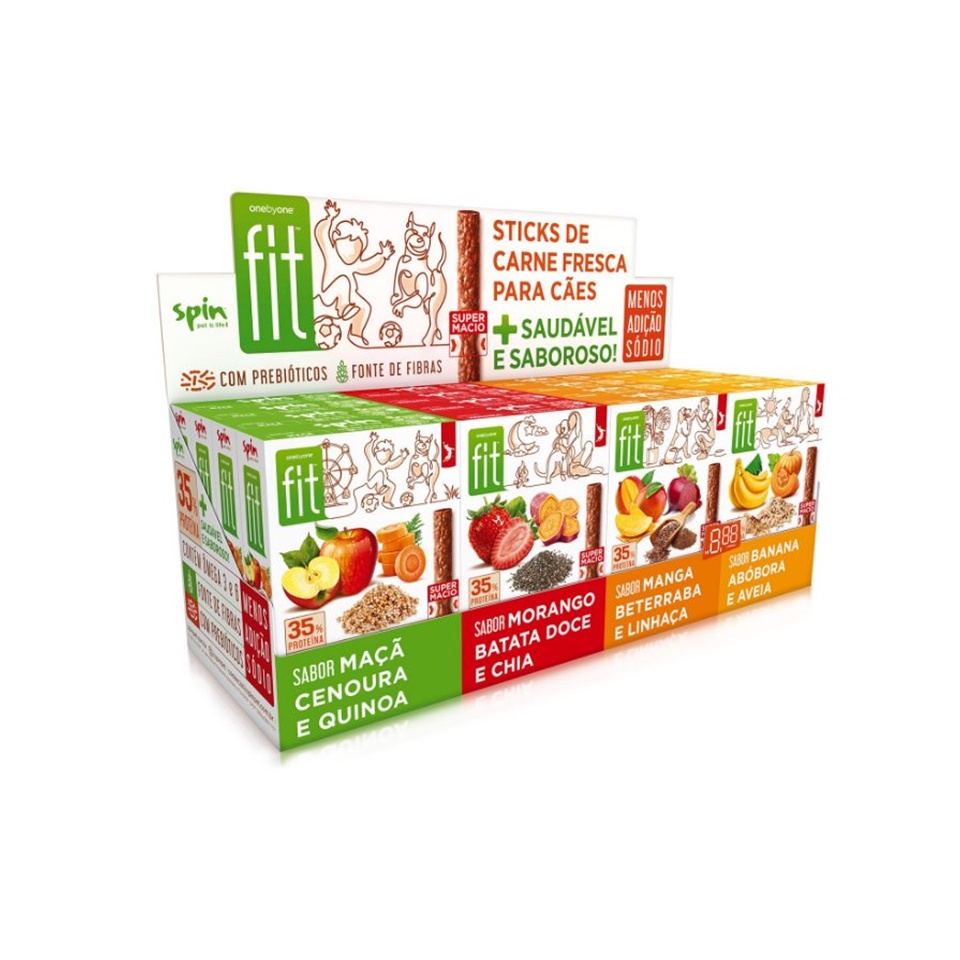 Kit 16 Unid Petisco P/ Cães Stick Spin Fit Com 4 Sabores