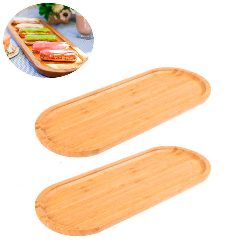 Kit 2 bandeja bambu decorativa grande multiuso 44cm ecokitchen frutas queijos pães doces café restaurante cozinha organizar perfume maquiagem cosmético  banheiro
