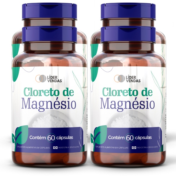 Cloreto de Magnésio 60 cáps 420mg - kit com 4 potes