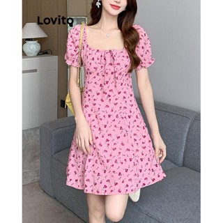 Lovito Vestido Casual Ditsy Floral Com Renda E Zíper Para Mulheres LNE42143