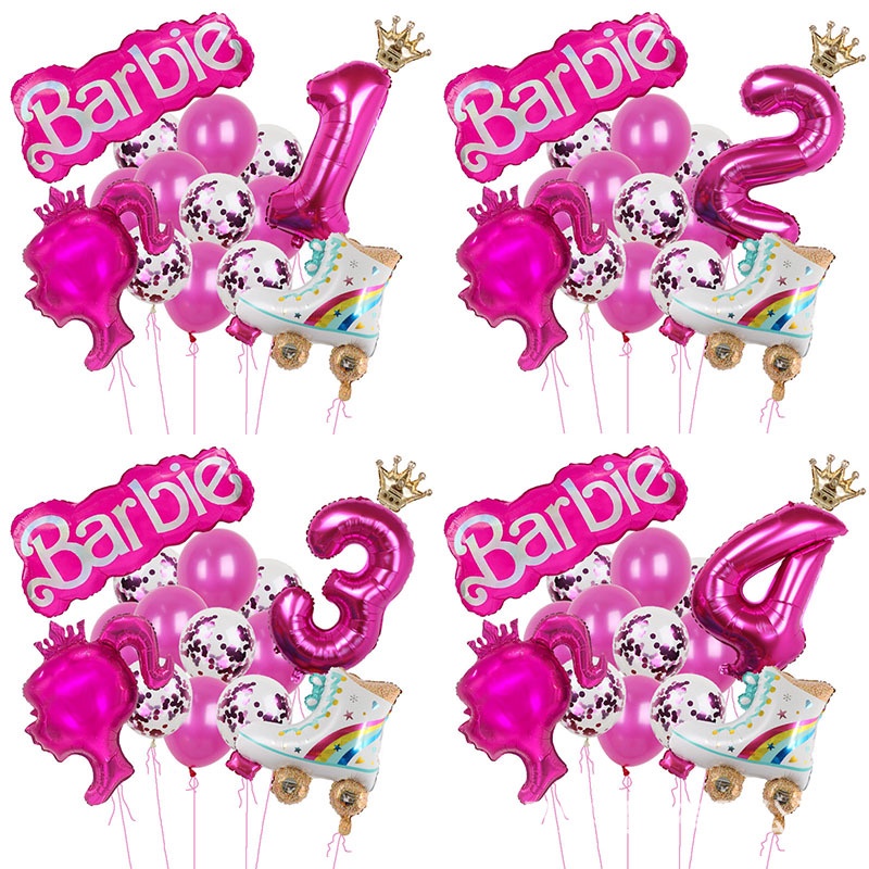 15pcs Barbie Balão Temático Menina Princesa Rosa Festa De Aniversário De Casamento Bacharelado Decoração De Brinquedo