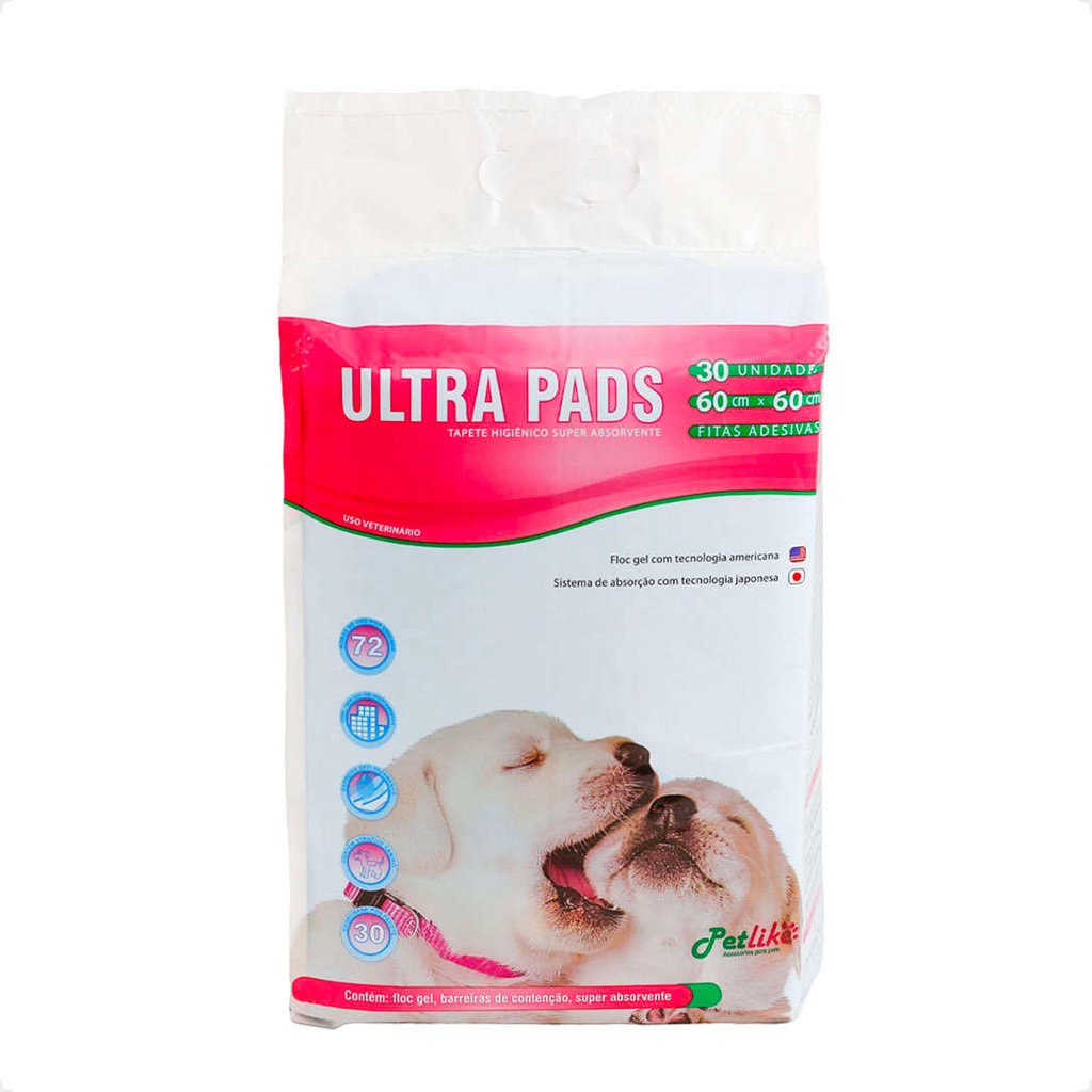 Tapete Higiênico PetLike Ultra Pads 60x60 - 30 Unidades - Pets