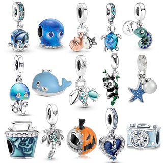 Pulseira Pan Charme Pan Charme 925 Silver Cute Octopus Dolphin Pearl Shell Feita à mão Pulseira de Bricolagem