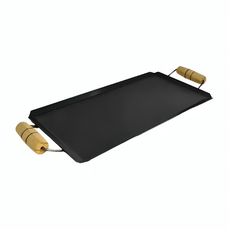 Chapa Chapeira 2,5mm De Aço Carbono Para Lanches Com Cabo Madeira Multiuso Para Fogão E Fogareiro