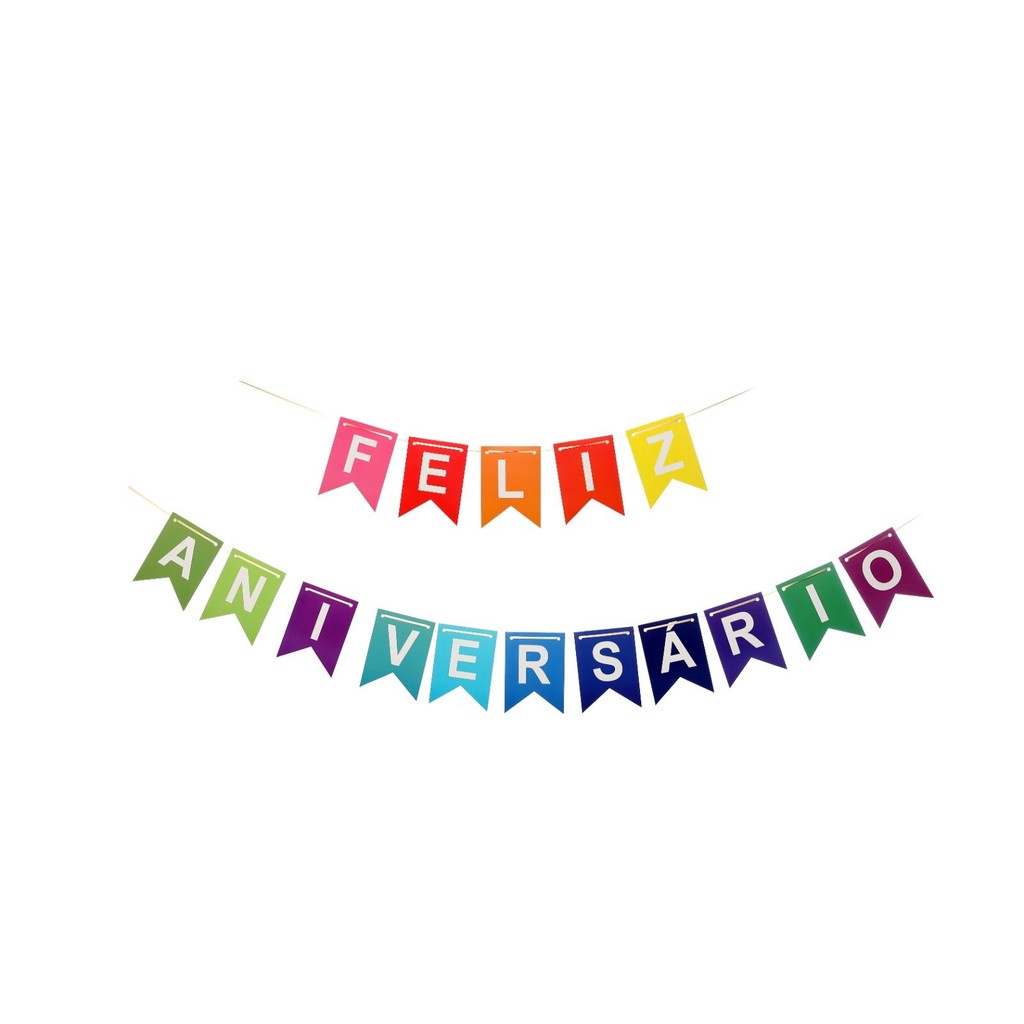 FAIXA DECORATIVA FELIZ ANIVERSÁRIO COLORIDA C/ FITILHO 18CM
