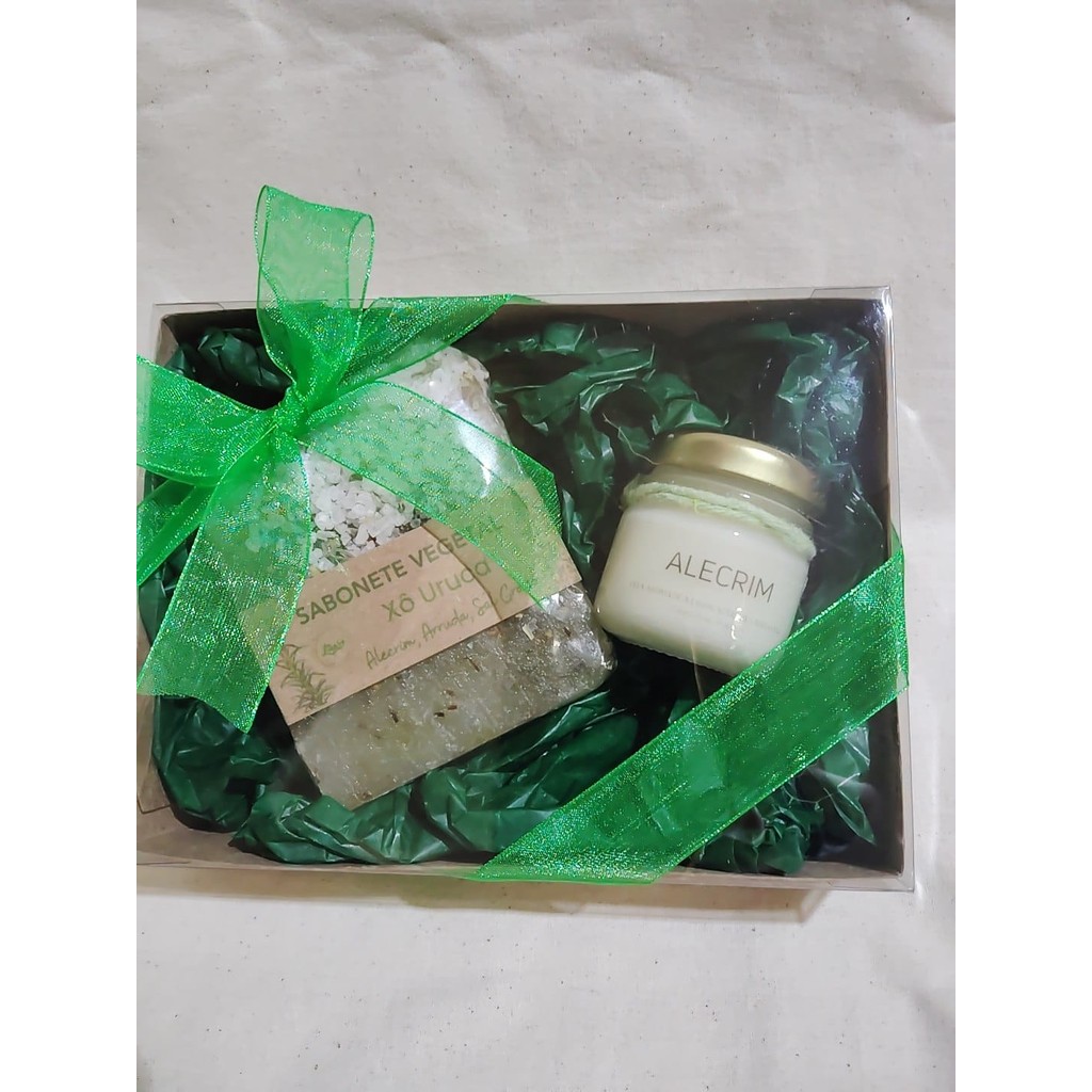 Kit Presente 1 Sabonete Vegetal Xô Uruca e Mini Vela Alecrim