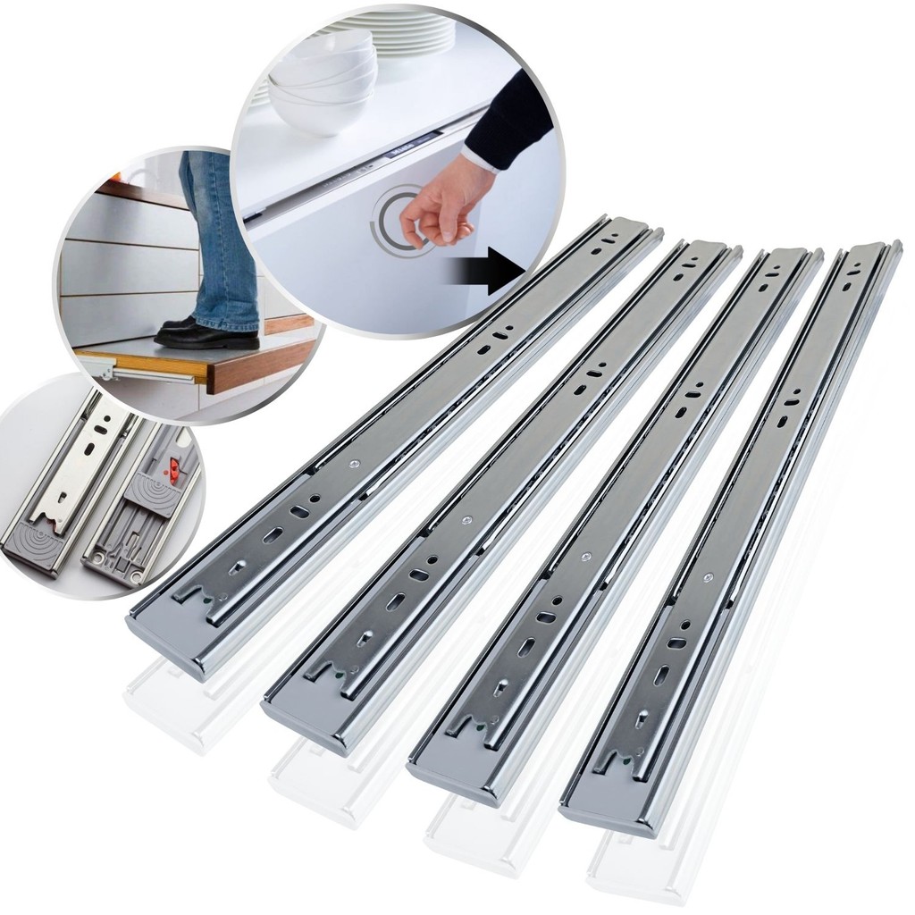 8 Corrediça Telescópica H45 30cm Fecho Toque Push Open 4Par Abertura Automática 300mm 45Kg Trilho Reforçada Larga Pesada