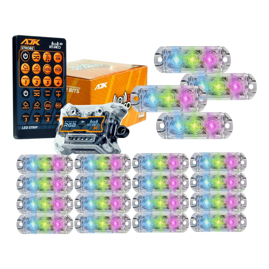 Kit Strobo Ajk Rgb Rítmico 3.0 + 40 Faróis 6w em Oferta na Shopee