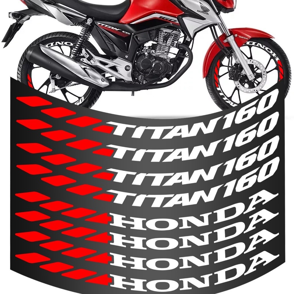 Kit 8 Adesivo Roda Titan 160 Grande Moto Vermelho Colante