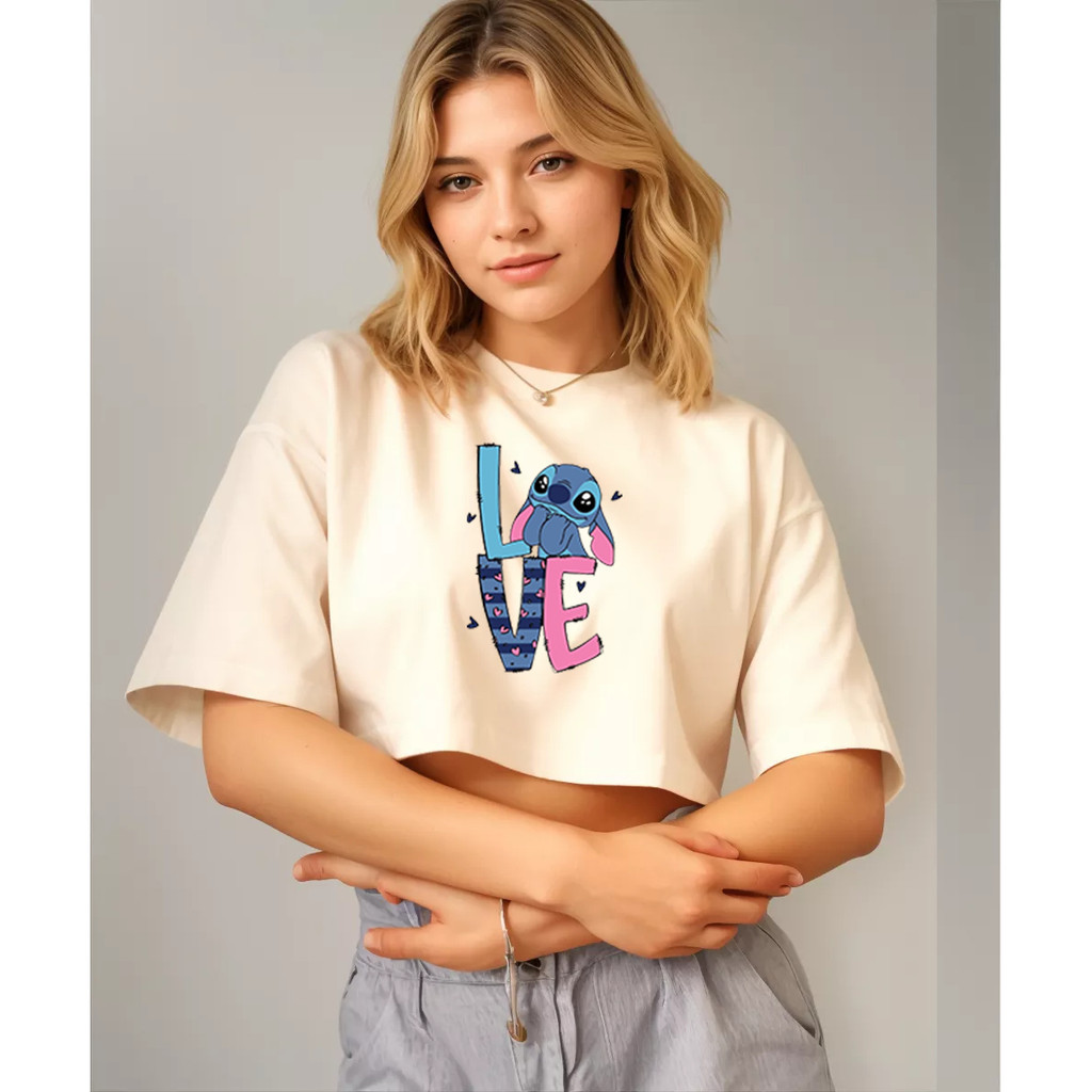 Camiseta Feminina T-shirt Cropped Oversized Personagem Love Premium