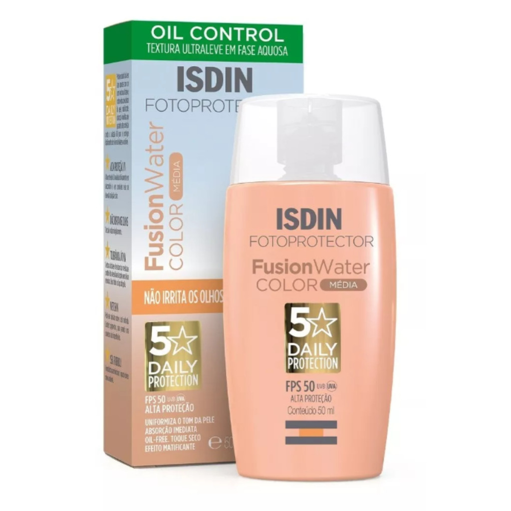 Protetor Solar Facial Fusion Water Cor Média Fps 50 50ml