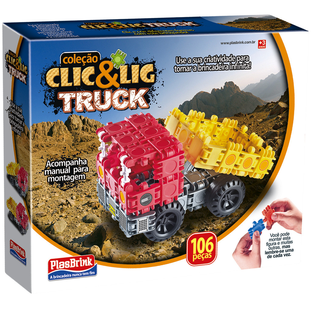 Clic & Lig Truck 106 Peças Truck Brinquedo Caminhão Caminhãozinho Carro Montar Plástico Plasbrink