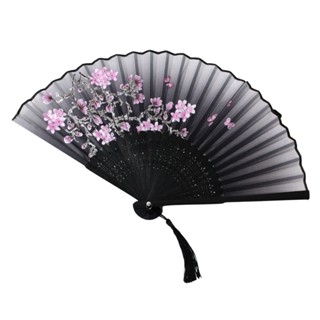 Leque Pequeno Oriental - Preto com Flores 38cm em Oferta na Shopee