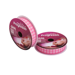 Fita de Cetim 10m x 15mm - Cor 240 - Xadrez Rosa Escuro - Rolo 10 metros - 1 unidade - Progresso - Rizzo