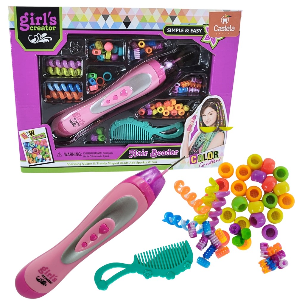 Kit Miçangas de Cabelo Infantil com Aplicador Aplique Castela - Fashion Accessories