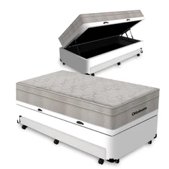 Cama Box Baú com Colchão de Molas Ortobom AirTech SpringPocket + Auxiliar Unique Solteiro 88 cm