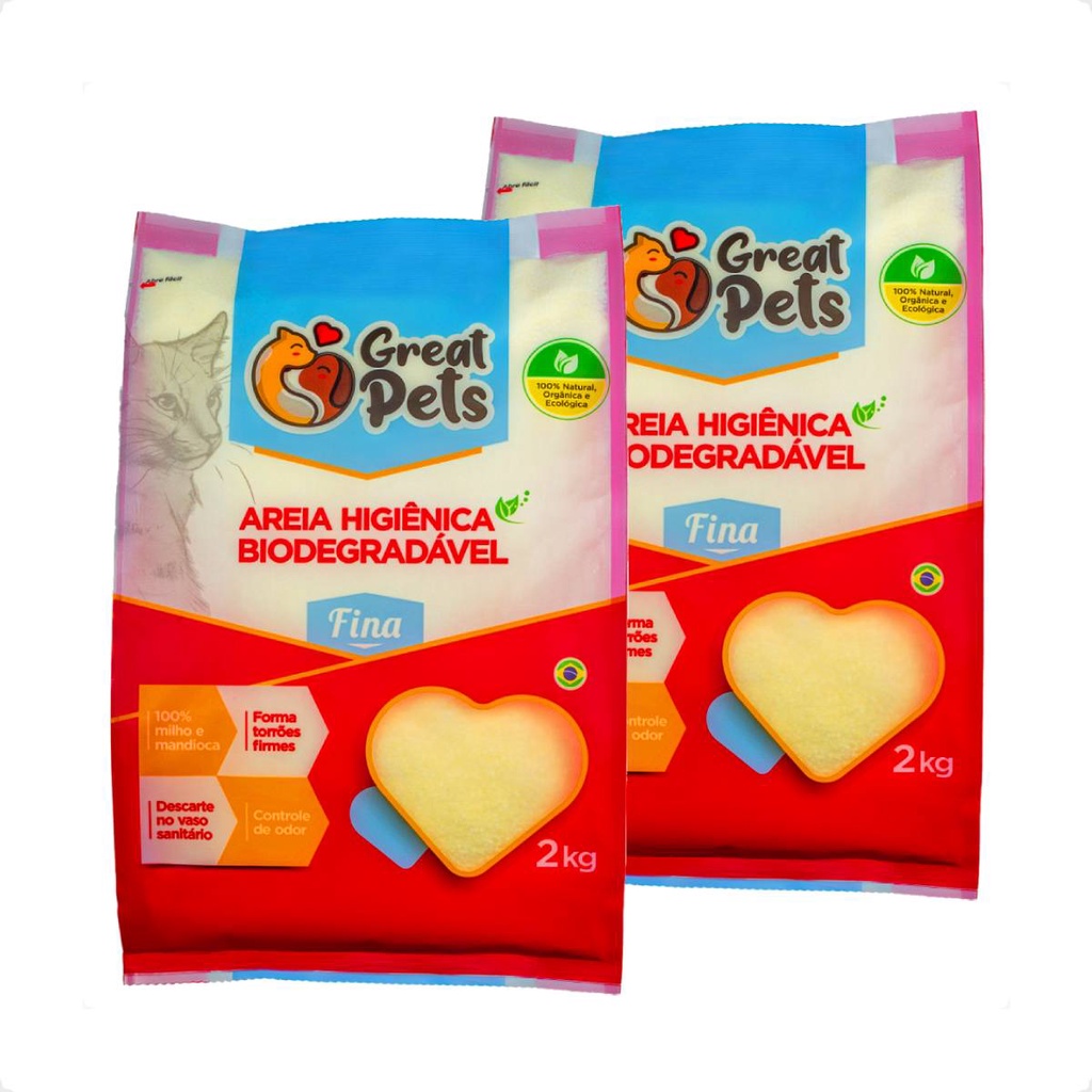 Kit 2 Areia Biodegradável Fina Great Pets para Gatos - 2 Kg
