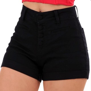 Short Jeans Feminino Cintura Alta Barra Dobrada Moda Blogueira