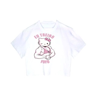 Cropped Feminino Tumblr blogueira HELLO KIT EU TREINO FOFO feminina curta