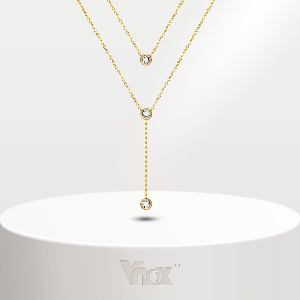 Colar Vnox Zircon Cubic Dupla Camada Longa Para Mulheres , De Aço Inoxidável Hipoalergênico Ouro 18K em Oferta na Shopee
