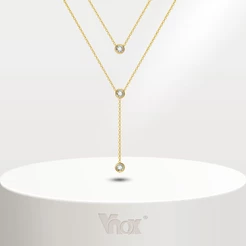 Colar Vnox Zircon Cubic Dupla Camada Longa Para Mulheres , De Aço Inoxidável Hipoalergênico Ouro 18K
