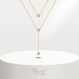 Colar Vnox Zircon Cubic Dupla Camada Longa Para Mulheres , De Aço Inoxidável Hipoalergênico Ouro 18K em Oferta na Shopee