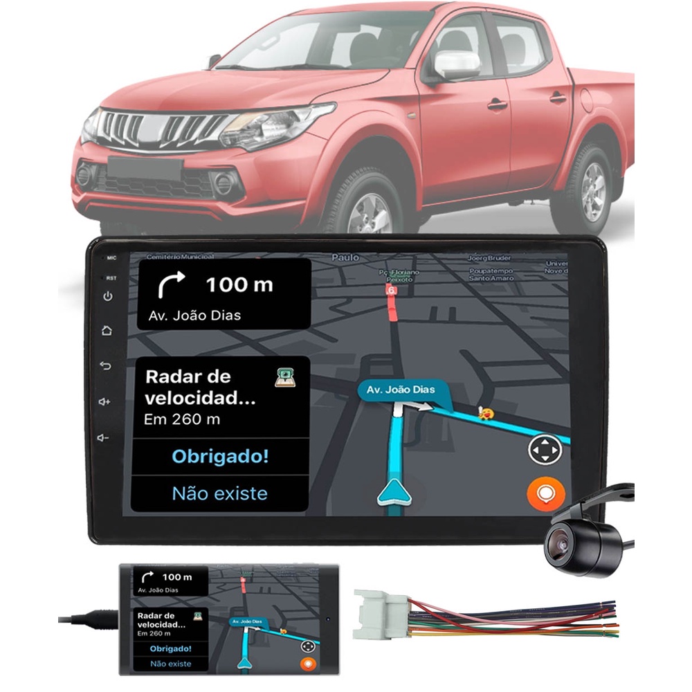 Multimídia 2 Din 9" Polegadas L200 Triton 2019 em Diante + Câmera de Ré + Moldura + Chicote