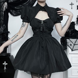 Goth Dark Sweet Mini Vestidos Doce Escuro Esparguete De Bandagem Feminina Sem Manga Festa Do Clube De Patinador Y2K Streetwear