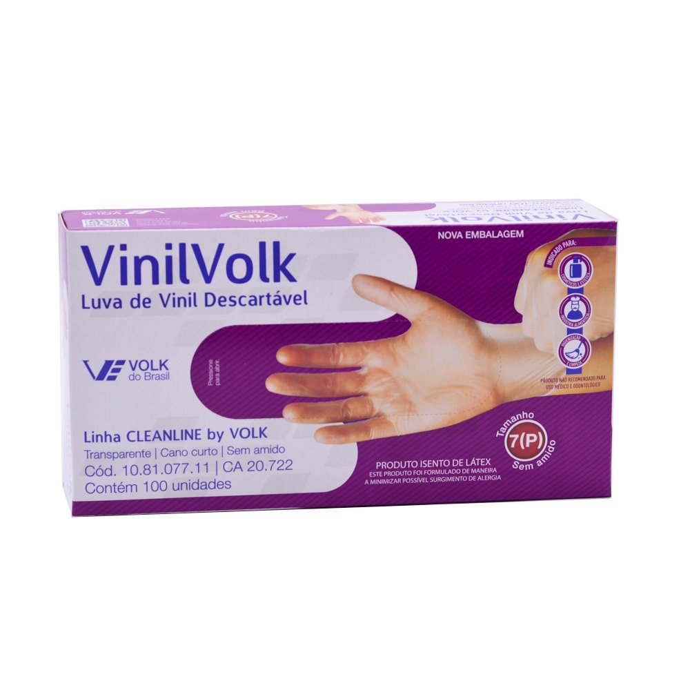 Luva De Vinil Volk Sem Amido c/100un Tam. P