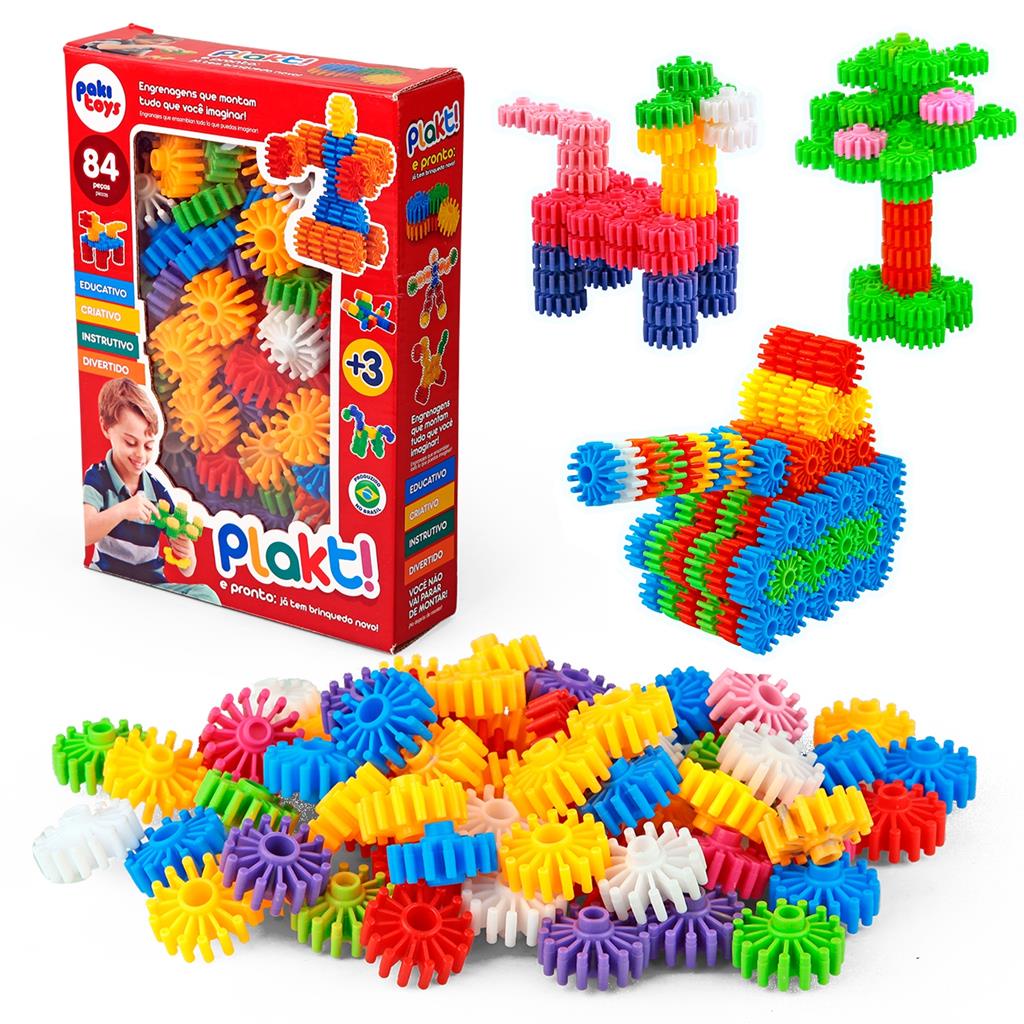 Engrenagens De Montar Plakt! 84 Pecas Brinquedo De Construcao Estimula Imaginacao E Criatividade Colorido - Paki Toys