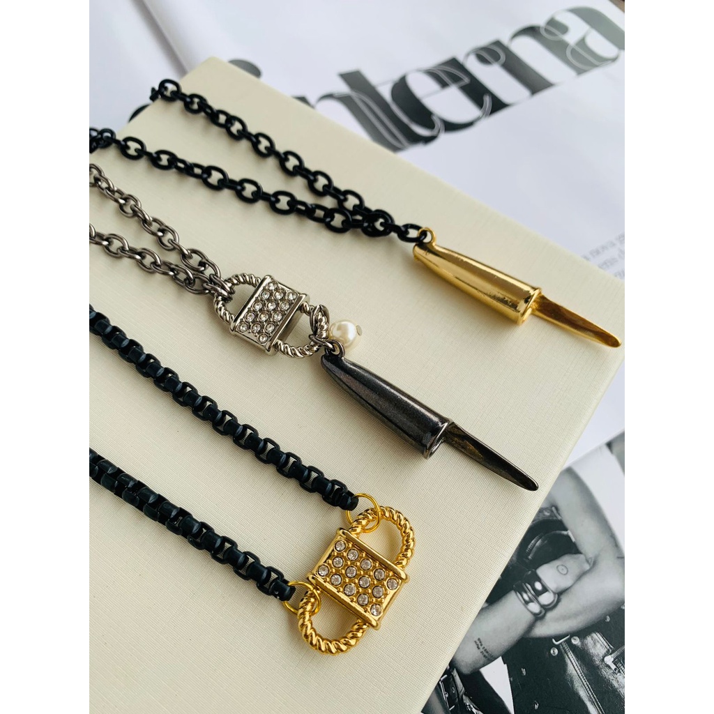 Colares chocker correntes cadeado tampa de caneta folheado a ouro e prata corrente preta