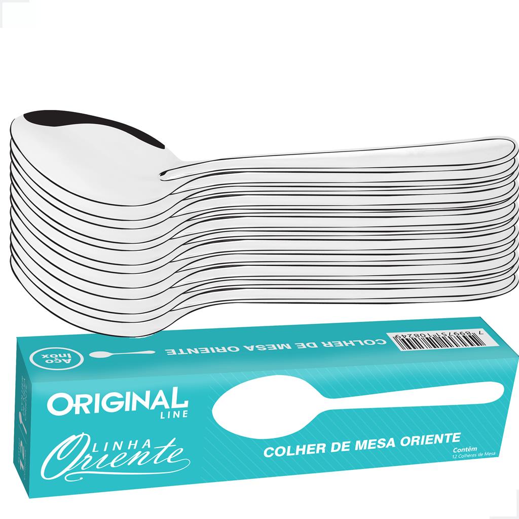 Kit Jogo 12 Colher Mesa Sopa Buffet Restaurante Lanchonete Aço Inox Linha Oriente Original Line - Home & Living
