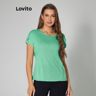 Lovito Camiseta Casual Lisa com Plissado para Mulheres LBL05202 (Verde)