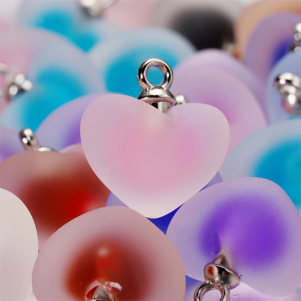 5pcs/lot Frosted Resin Multicolor Heart Charms for Handmade Bracelet Colar Brincos Pingentes De Jóias De Bricolage