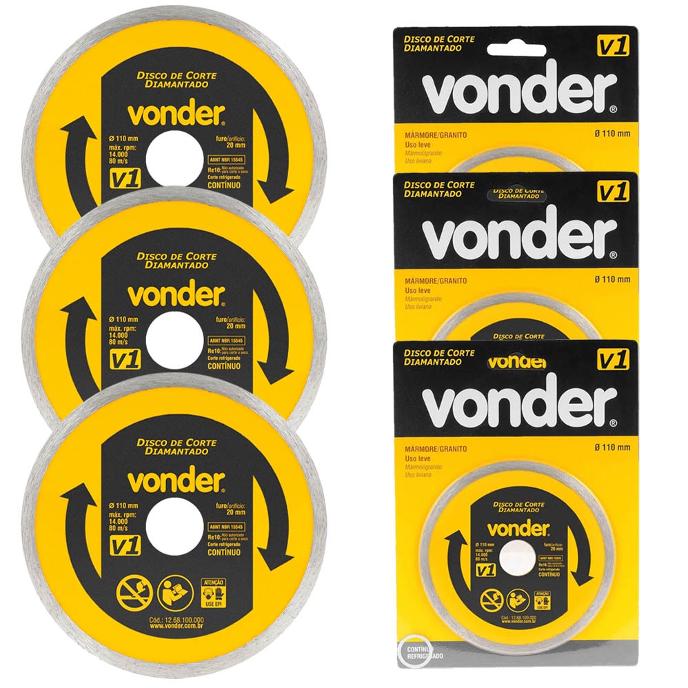 Kit 3 Disco de Corte Diamantado 110x20mm V1 Vonder