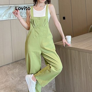 Lovito Casual Jardineira Feminina Lisa com Bolso Falso LNE29278 (Verde)